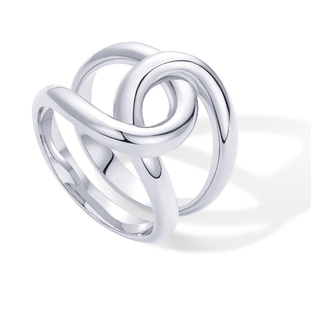 14K White Gold Plated Chunky Interlock Statement Interloop Thick Link Ring